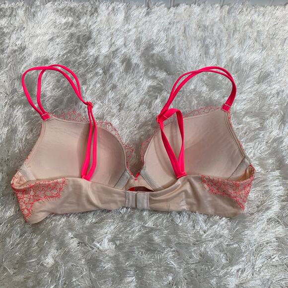 Victoria's Secret Very Sexy Push Up Bra Nude Neon Pink Sz 34B - Picture 2 of 7